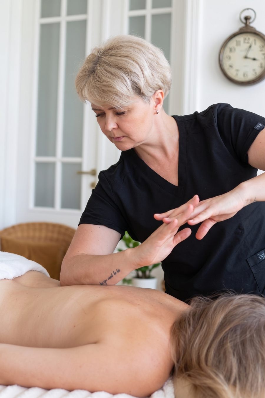 Terapeutka wykonuje masaż relaksacyjny pleców w studiu Massage 4 You w Poznaniu